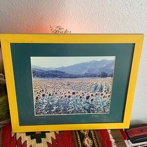 Sunflower Field in France Photo Framed Art in Yellow Frame